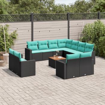 ARDEBO.de - 12-tlg. Garten-Sofagarnitur mit Kissen Schwarz Poly Rattan