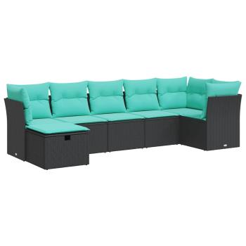 7-tlg. Garten-Sofagarnitur mit Kissen Schwarz Poly Rattan