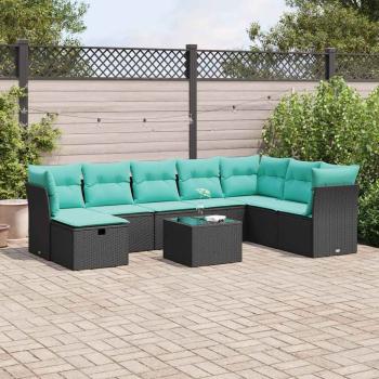 ARDEBO.de - 9-tlg. Garten-Sofagarnitur mit Kissen Schwarz Poly Rattan