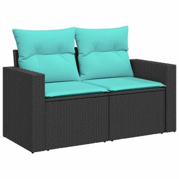 7-tlg. Garten-Sofagarnitur mit Kissen Schwarz Poly Rattan Akazie