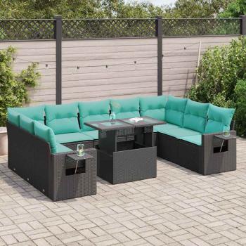 ARDEBO.de - 10-tlg. Garten-Sofagarnitur mit Kissen Schwarz Poly Rattan