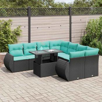 ARDEBO.de - 9-tlg. Garten-Sofagarnitur mit Kissen Schwarz Poly Rattan