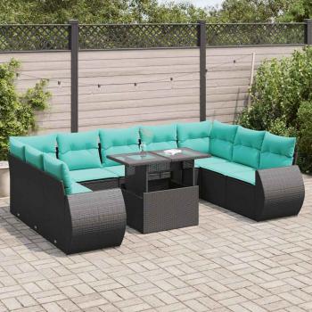 ARDEBO.de - 10-tlg. Garten-Sofagarnitur mit Kissen Schwarz Poly Rattan