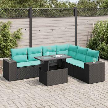 ARDEBO.de - 7-tlg. Garten-Sofagarnitur mit Kissen Schwarz Poly Rattan