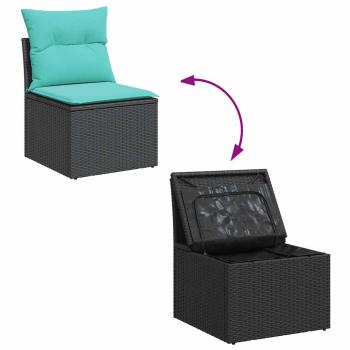 7-tlg. Garten-Sofagarnitur mit Kissen Schwarz Poly Rattan