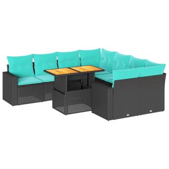 9-tlg. Garten-Sofagarnitur mit Kissen Schwarz Poly Rattan