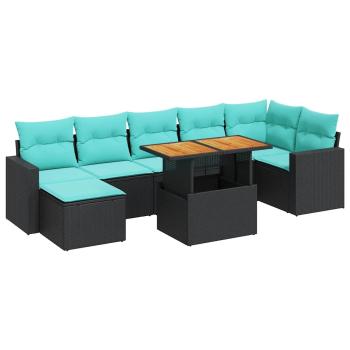 8-tlg. Garten-Sofagarnitur mit Kissen Schwarz Poly Rattan