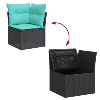 11-tlg. Garten-Sofagarnitur mit Kissen Schwarz Poly Rattan