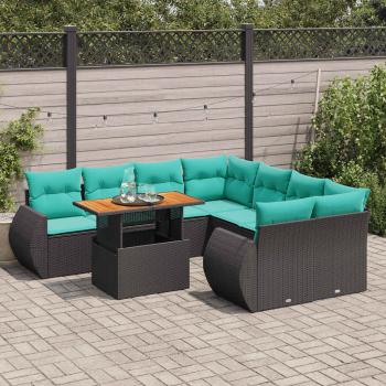ARDEBO.de - 9-tlg. Garten-Sofagarnitur mit Kissen Schwarz Poly Rattan