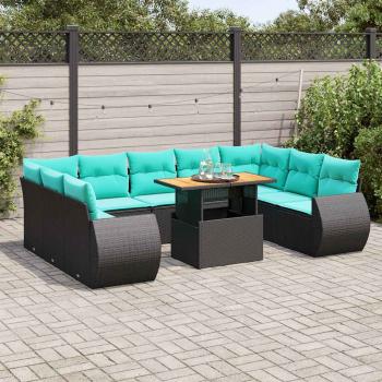 ARDEBO.de - 10-tlg. Garten-Sofagarnitur mit Kissen Schwarz Poly Rattan