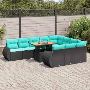 ARDEBO.de - 11-tlg. Garten-Sofagarnitur mit Kissen Schwarz Poly Rattan