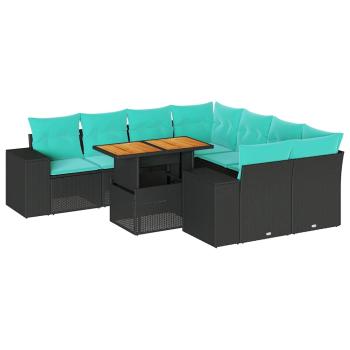 9-tlg. Garten-Sofagarnitur mit Kissen Schwarz Poly Rattan