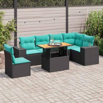 ARDEBO.de - 7-tlg. Garten-Sofagarnitur mit Kissen Schwarz Poly Rattan
