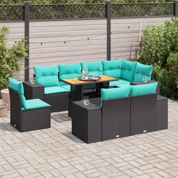 ARDEBO.de - 9-tlg. Garten-Sofagarnitur mit Kissen Schwarz Poly Rattan