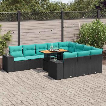 ARDEBO.de - 11-tlg. Garten-Sofagarnitur mit Kissen Schwarz Poly Rattan