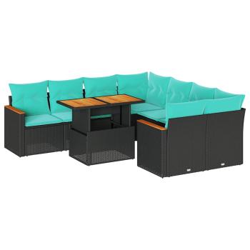 9-tlg. Garten-Sofagarnitur mit Kissen Schwarz Poly Rattan
