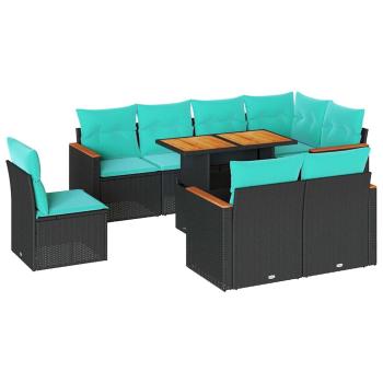 9-tlg. Garten-Sofagarnitur mit Kissen Schwarz Poly Rattan