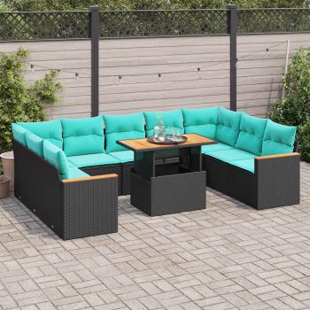 ARDEBO.de - 10-tlg. Garten-Sofagarnitur mit Kissen Schwarz Poly Rattan