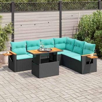 ARDEBO.de - 7-tlg. Garten-Sofagarnitur mit Kissen Schwarz Poly Rattan