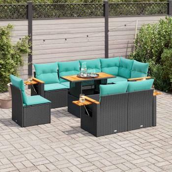 ARDEBO.de - 9-tlg. Garten-Sofagarnitur mit Kissen Schwarz Poly Rattan