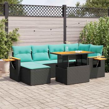 ARDEBO.de - 7-tlg. Garten-Sofagarnitur mit Kissen Braun Poly Rattan Akazie