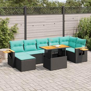 ARDEBO.de - 8-tlg. Garten-Sofagarnitur mit Kissen Grau Poly Rattan Akazie