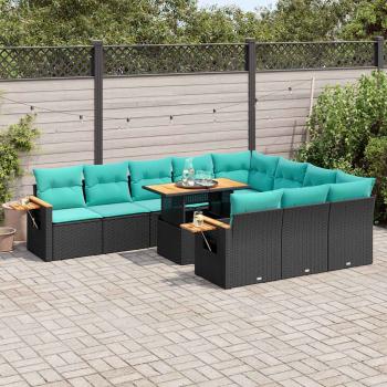 ARDEBO.de - 11-tlg. Garten-Sofagarnitur mit Kissen Schwarz Poly Rattan