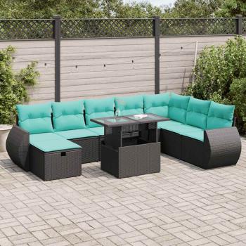 ARDEBO.de - 9-tlg. Garten-Sofagarnitur mit Kissen Grau Poly Rattan Akazie