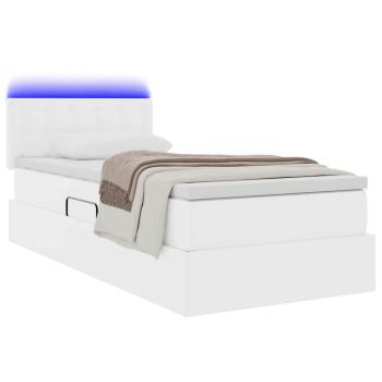 Bett mit Stauraum und LED Reinweiß 90 x 190 cm Kunstleder