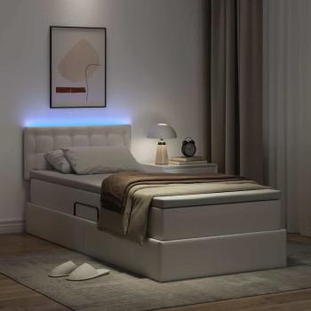 Bett mit Stauraum und LED Reinweiß 90 x 190 cm Kunstleder