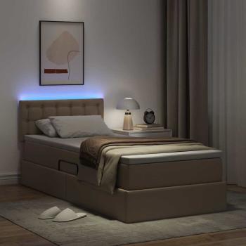 Bett mit Stauraum und LED Cappuccino 90 x 190 cm Kunstleder