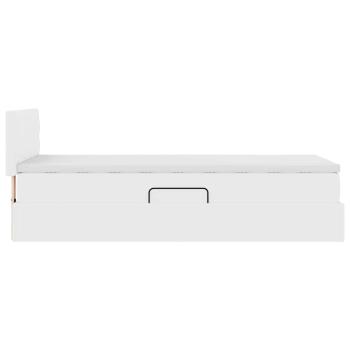 Bett mit Stauraum und LED Reinweiß 90 x 200 cm Kunstleder