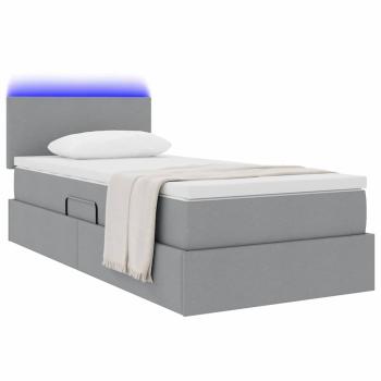 LED-Speicherbett mit Matratze Hellgrau 90 x 200 cm Stoff