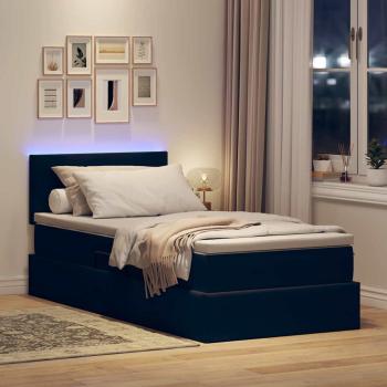 Bett mit Stauraum und LED mit Matratze Schwarz 90 x 200 cm Samt