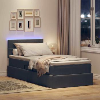 Bett mit Stauraum und LED mit LED Dunkelgrau 90 x 200 cm Samt