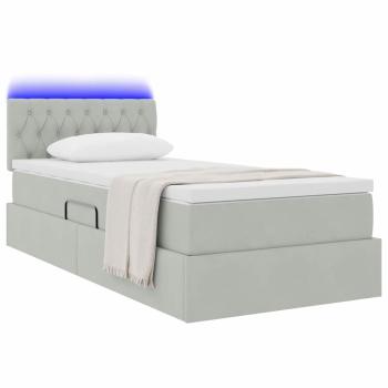 ARDEBO.de - Bett mit Stauraum und LED mit LED Hellgrau 90 x 200 cm Samt