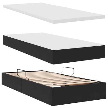 Bett mit Stauraum und LED mit Matratze Schwarz 90 x 200 cm Samt