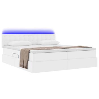 Bett mit Stauraum und LED Reinweiß 180 x 200 cm Kunstleder