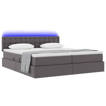 Bett mit Stauraum und LED Grau 180 x 200 cm Kunstleder