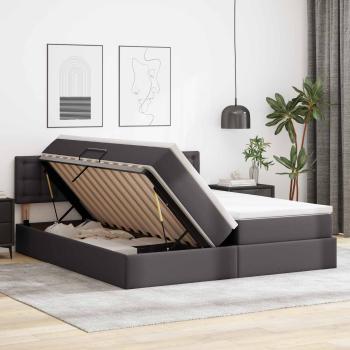 Bett mit Stauraum und LED Grau 180 x 200 cm Kunstleder