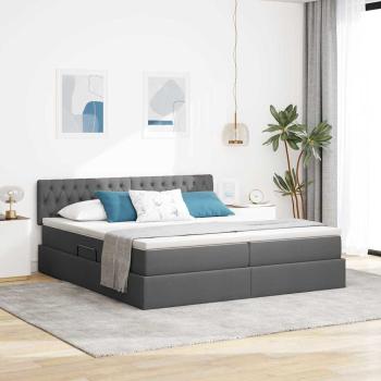 ARDEBO.de - Bett mit LED-Lichtleisten Dunkelgrau 180 x 200 cm Stoff