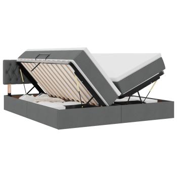 Bett mit LED-Lichtleisten Dunkelgrau 180 x 200 cm Stoff