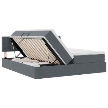 Bett mit LED-Lichtleisten Dunkelgrau 180 x 200 cm Samt