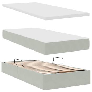 ARDEBO.de - Aufbewahrungsbett mit Matratze Hellgrau 90 x 200 cm Samt