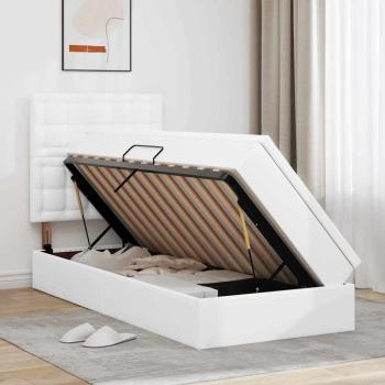 Bett mit Stauraum und LED Reinweiß 90 x 190 cm Kunstleder