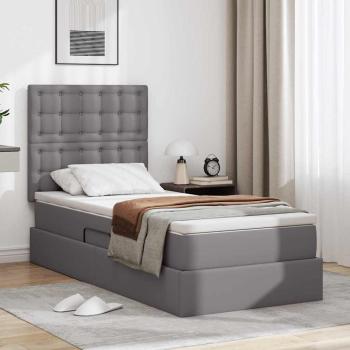 ARDEBO.de - Bett mit Stauraum und LED mit LED Grau 90 x 190 cm Kunstleder