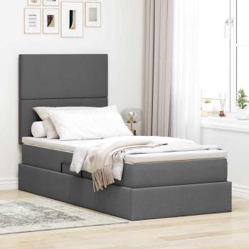 ARDEBO.de - LED-Speicherbett mit Matratze Dunkelgrau 90 x 200 cm Stoff
