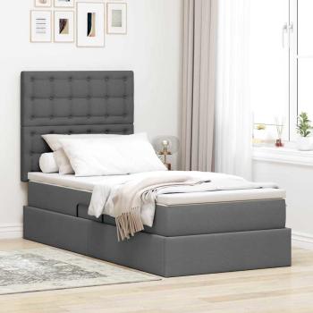 ARDEBO.de - Bett mit Stauraum und LED Dunkelgrau 90 x 200 cm Polyester