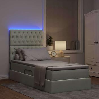 ARDEBO.de - Bett mit Stauraum und LED mit LED Hellgrau 90 x 200 cm Samt