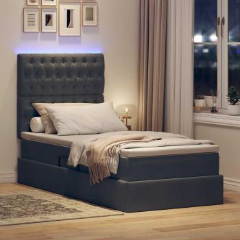 Bett mit Stauraum und LED mit LED Dunkelgrau 90 x 200 cm Samt